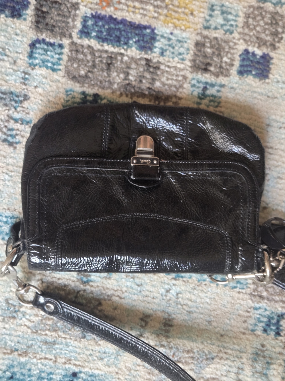 Coach Black Patent Leather Crossbody with Silver Hardware